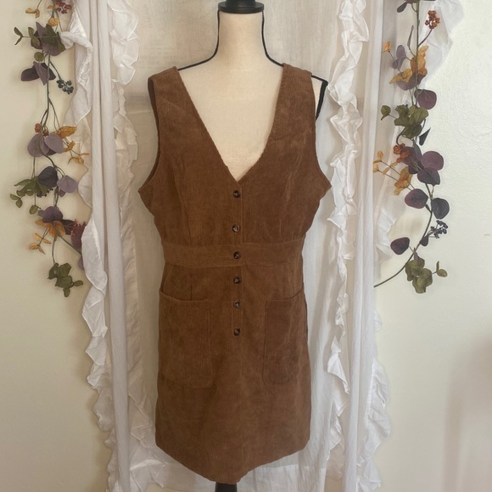 Corduroy Light Brown V-Neck‎ Dress Jumper